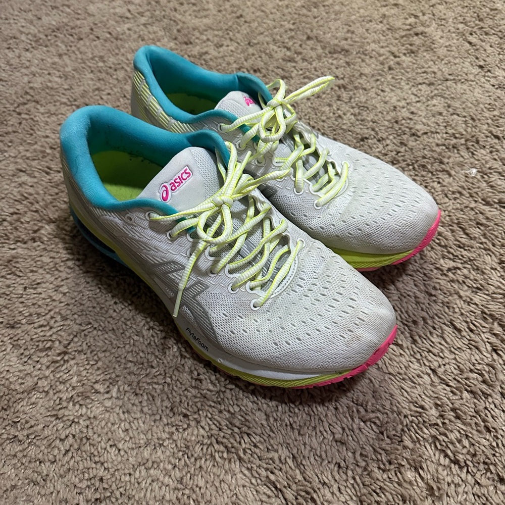 ASICS Women's White Running Sneakers with Teal and Neon Accents